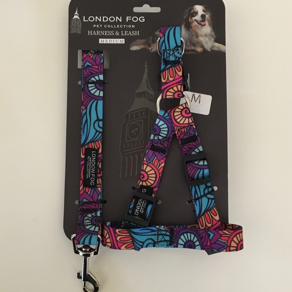 NEW (M) Dog  Harness and Leash for Medium Size Pets | London Fog  Pet Collection